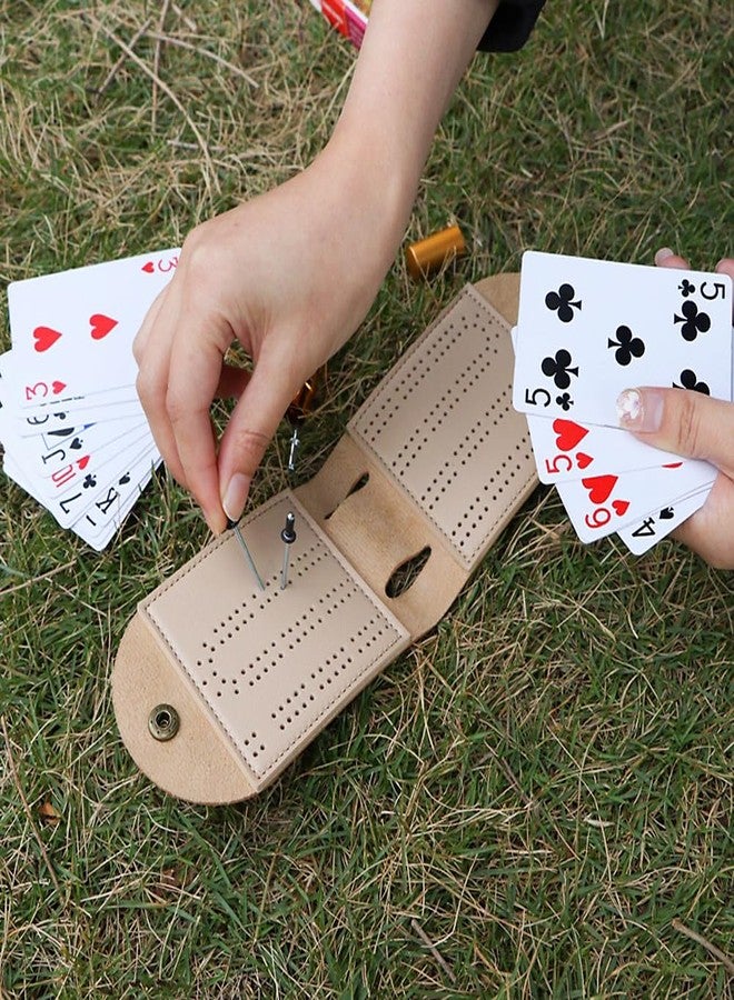 AKV Travel Cribbage Board Game Set, Portable Cribbage Boards Unique 2 Track Cribbage Board, Foldable PU Mini Cribbage Board with 4 Cribbage Pegs, Folded:3.14x4.92in,After Unfolding L:10.31in (1Pcs) - Image 5